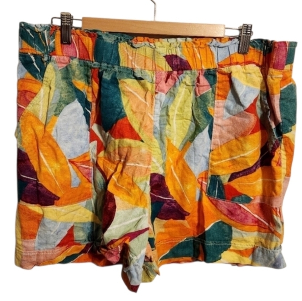 Time & Tru | Women's Colorful Linen Blended Floral Print Shorts (Size XXL/20)